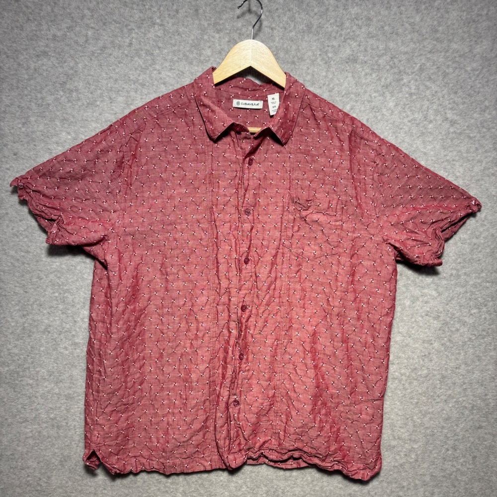 Cubavera Mens XL Red Linen Cotton Blend‎ Short Sleeve Button Down Shirt